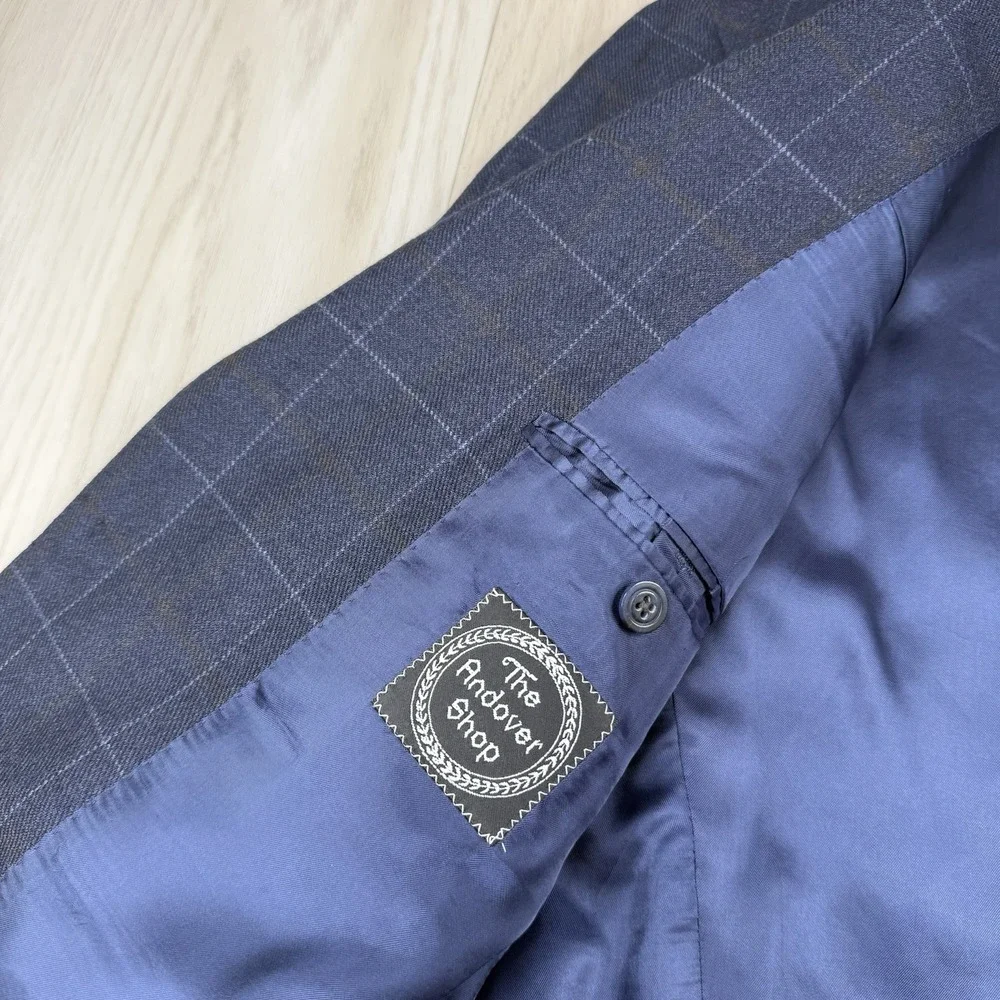 The Andover Shop Windowpane Sports Coat Blazer 2 Button Blue Mens Size 38 Short